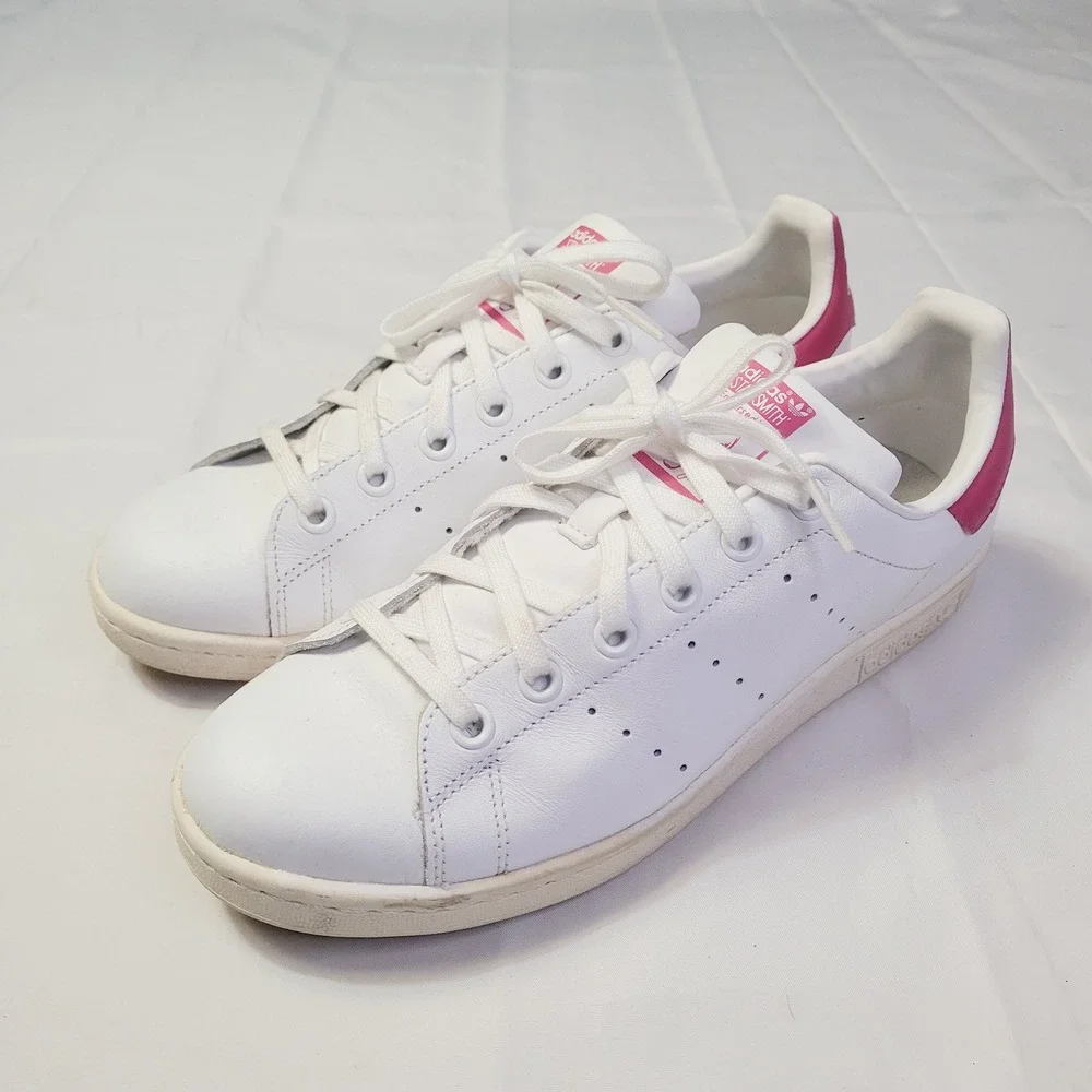 Adidas Womens Stan Smith Sneaker Size 7 White Pink Leather Low Top Classic G79
